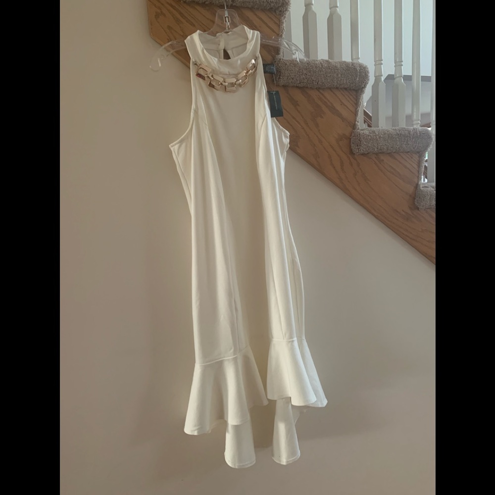 # 7  Ashley Stewart Off-White Stretch Body-Con High-Low Dress